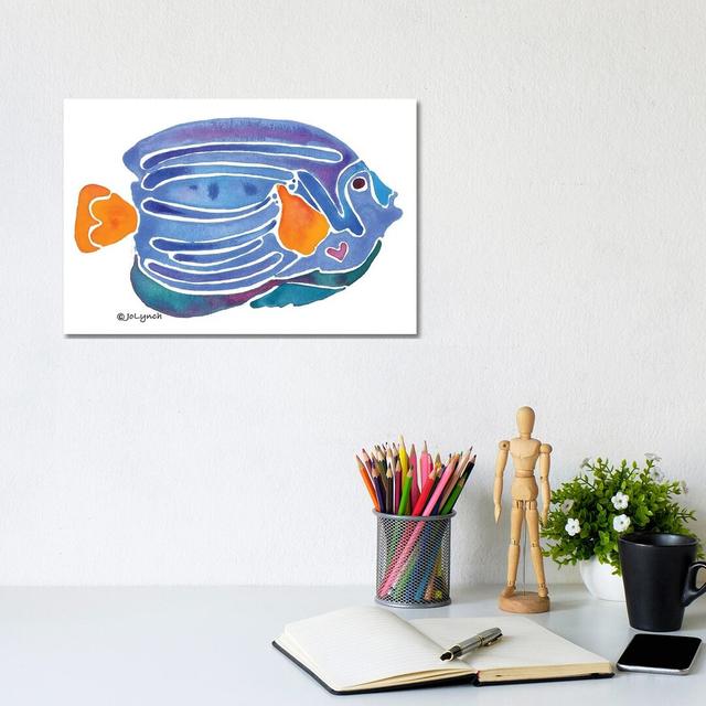 Fish Blue Yellow Tail by Jo Lynch - Wrapped Canvas Print House of Hampton Size: 20.32cm H x 30.48cm W x 1.905cm D on Productcaster.