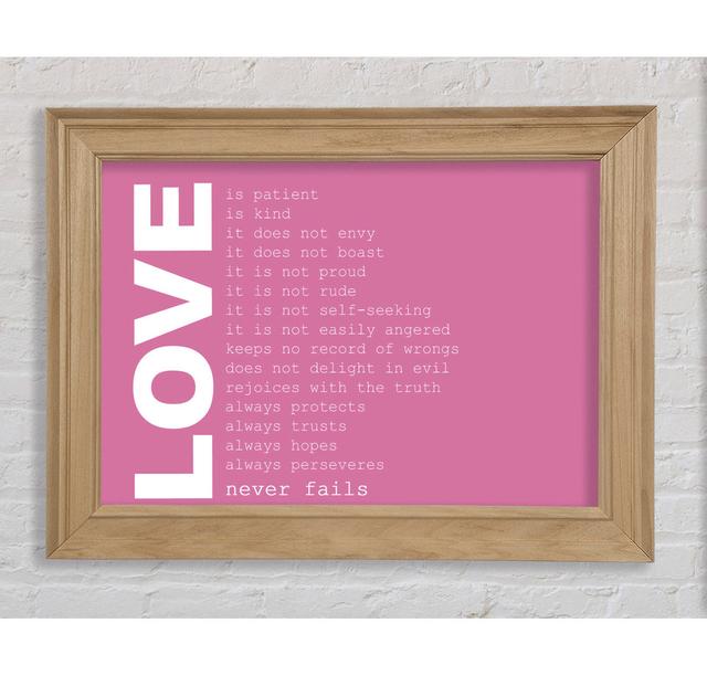 Loyalton Love Quote Love Never Fails Lime Green Gerahmter Druck Wandkunst Happy Larry Format: Poster mit Naturholz-Rahmen, Größe: 42cm H x 59.7cm W x on Productcaster.