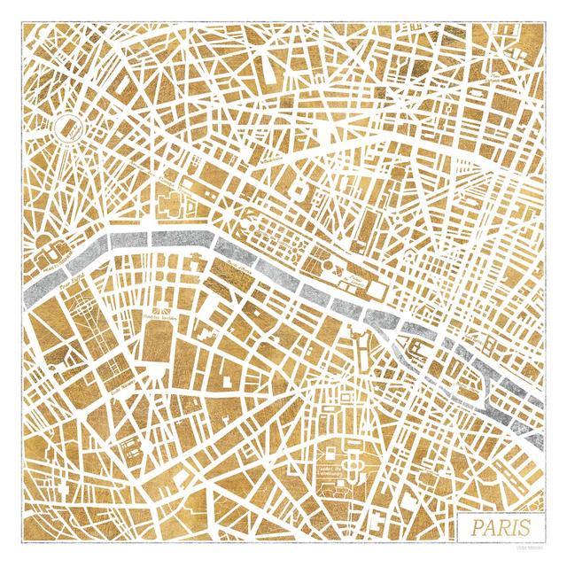 Gilded Paris Map by Laura Marshall - Wrapped Canvas Graphic Art Williston Forge Size: 91cm H x 91cm W x 3.8cm D on Productcaster.