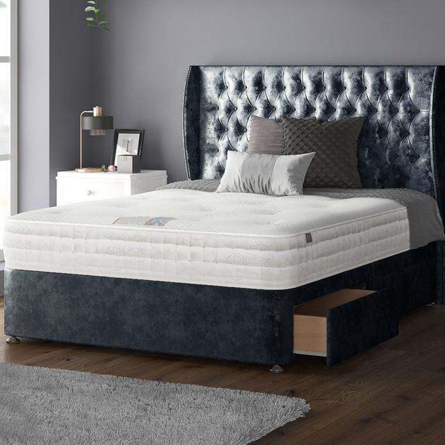 Mandalay Divan Bed Base Rosdorf Park Size: Kingsize, Colour: Denium, Storage Type: 2 Foot-End Drawers on Productcaster.