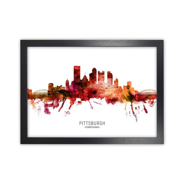 Pittsburgh Pennsylvania Skyline Red City Name by Michael Tompsett - Print Ebern Designs Size: 34cm H x 46cm W x 3cm D, Format: Black Framed on Productcaster.