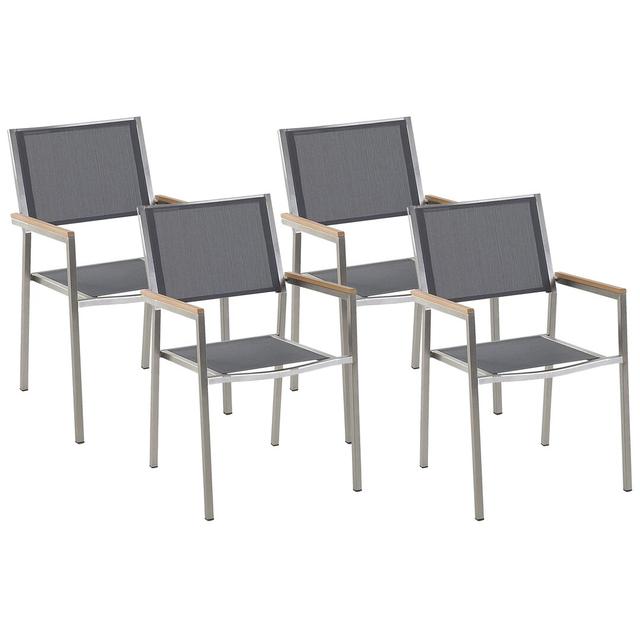 Faggion Stacking Patio Dining Armchair with Cushion (Set of 4) Ebern Designs Colour: Grey on Productcaster.