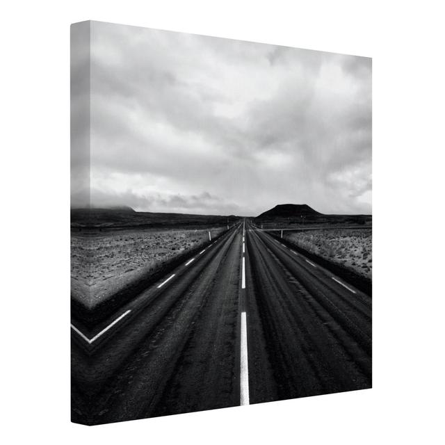 Straight Road in Iceland - Wrapped Canvas Photograph Ebern Designs Format: Recycled Canvas 330g/m², Size: 60cm H x 60cm W on Productcaster.