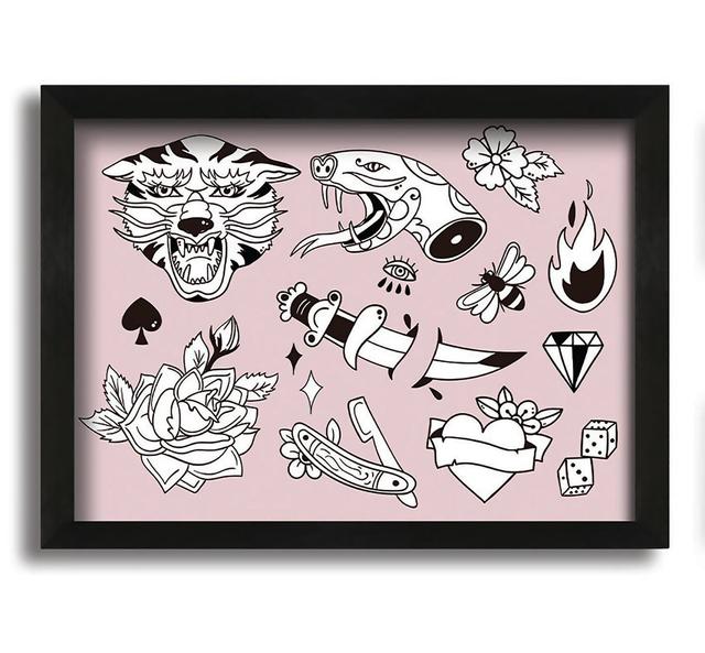 Tattoo Flash Design Dagger - Picture Frame Graphic Art on Canvas Maturi Size: 30cm H x 42cm W x 10cm D on Productcaster.