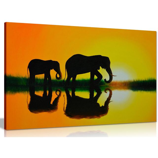 Nature Sunset African Elephant Home Canvas Wall Art Picture Print Canvas It Up Size: 41cm H x 61cm W on Productcaster.