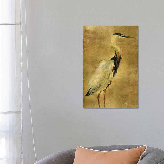 Gold Crane At Dusk I - Print on Canvas East Urban Home Size: 66.04cm H x 45.72cm W x 1.91cm D, Frame Option: No Framed on Productcaster.