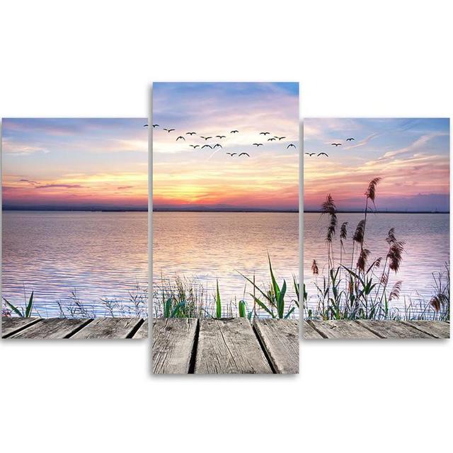 Canvas Print Sunset Footbridge Lake Highland Dunes Size: 100cm H x 150cm W on Productcaster.