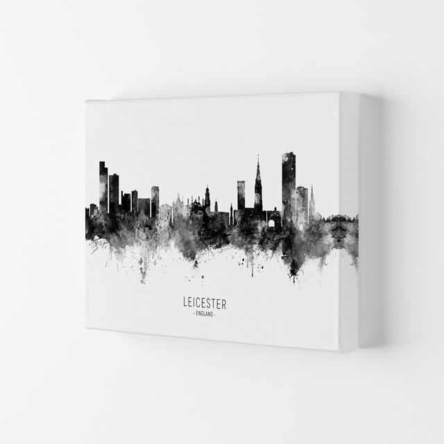 Leicester England Skyline Black White City Name by Michael Tompsett - Graphic Art Print Latitude Run Size: 42cm H x 59.4cm W x 4cm D, Format: Wrapped on Productcaster.