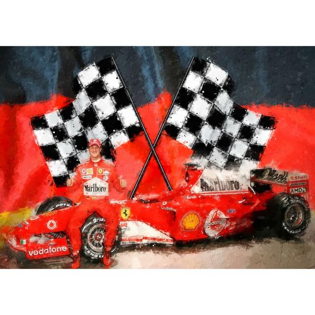 Michael Schumacher Flag Formula One Flag Collection - Art Prints Marlow Home Co. Size: 40cm H x 50.7cm W x 0.11cm D, Format: Metal on Productcaster.