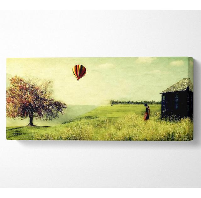 Hot Air Balloon Ride In The Countryside Panoramic Canvas Rosalind Wheeler Size: 40.6cm H x 101.6cm W on Productcaster.