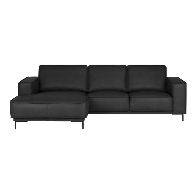 Ecksofa Jason aus Echtleder Ebern Designs Polsterfarbe: Schwarz, Ausrichtung: Links ausgerichtet on Productcaster.