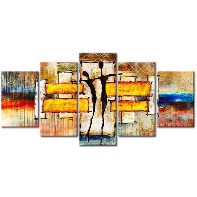 Solar Tango - 5 Piece No Frame Painting on Canvas East Urban Home Size: 100 cm H x 200 cm W on Productcaster.