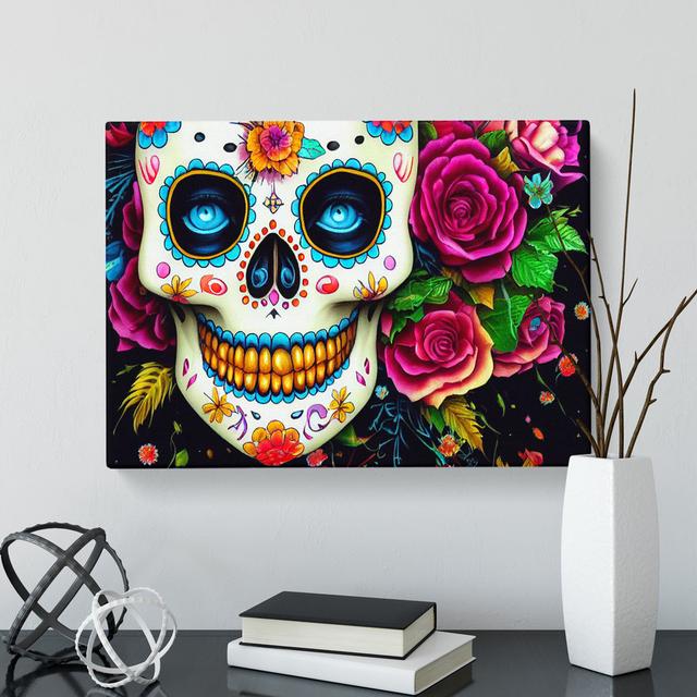 Bold Floral Sugar Skull Happy Larry Size: 50cm H x 76cm W x 3cm D on Productcaster.