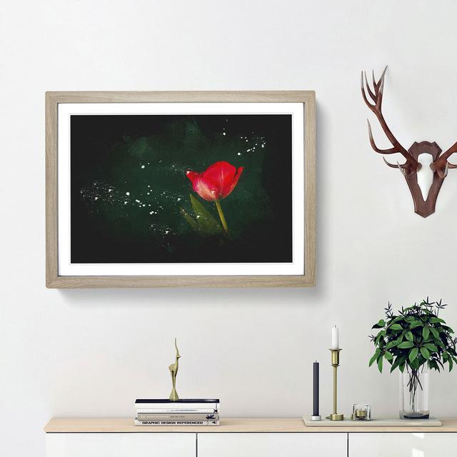 Lone Red Tulip Paint Splash - Picture Frame Graphic Art East Urban Home Size: 45cm H x 63cm W x 2cm D, Frame Option: Oak Framed on Productcaster.