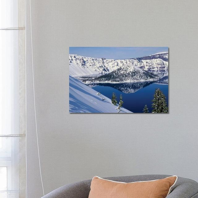 USA, Oregon, Crater Lake National Park. Winter Snow On West Rim Of Crater Lake And Wizard Island. by John Barger - Wrapped Canvas Print Alpen Home Siz on Productcaster.