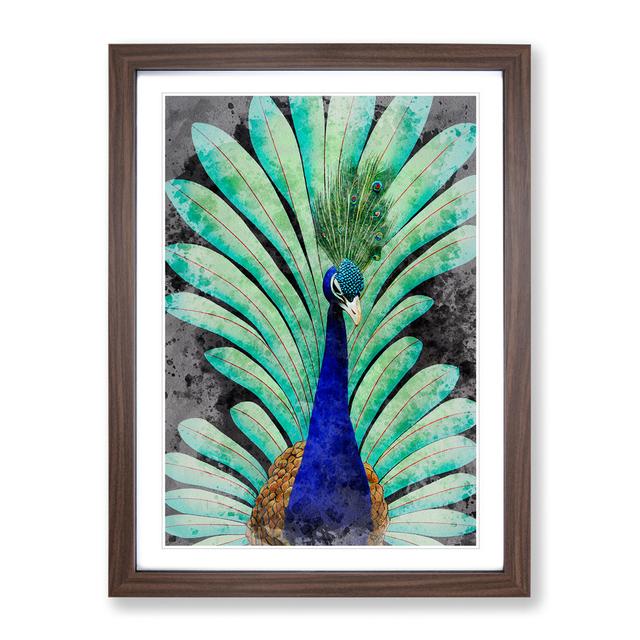 Peacock Watercolour No.2 - Single Picture Frame Painting Latitude Vive Size: 46cm H x 34cm W x 2cm D, Frame Colour: Walnut Framed on Productcaster.