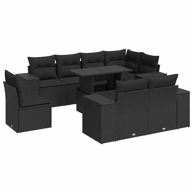 Vidaxl 9-Tlg. Garten-Sofagarnitur Mit Kissen Beige Poly Rattan Haus am Meer Rahmenfarbe: Schwarz, Farbe des Kissens: Schwarz on Productcaster.