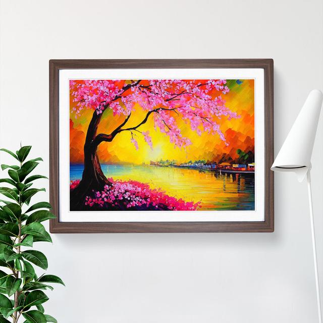 Cherry Blossom Tree Glow Vol.2 - Picture Frame Painting Rosalind Wheeler Size: 34cm H x 46cm W x 2cm D, Frame Colour: Walnut on Productcaster.