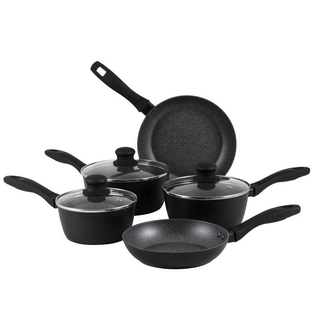 Marble Cooking Set - 5-Piece Nonstick Pan Set, Tempered Glass Lid With Steam Vent Belfry Kitchen on Productcaster.