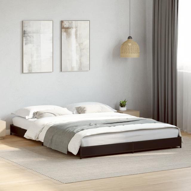 Vidaxl Bed Frame Engineered Wood And Metal 17 Stories Size: 120 x 200cm, Colour: Black on Productcaster.