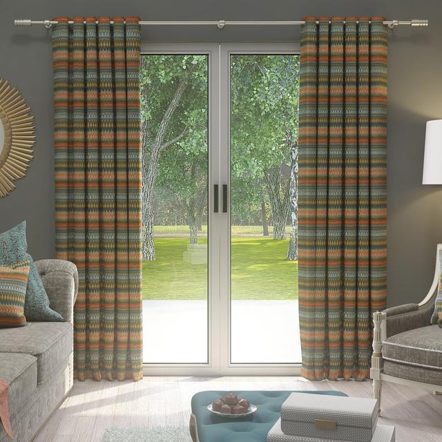 Ezequiel Polyester Blackout Pinch Pleat Curtain Pair (Set of 2) Natur Pur Colour: Orange/Teal, Panel Size: 167 W x 137 D Cm on Productcaster.