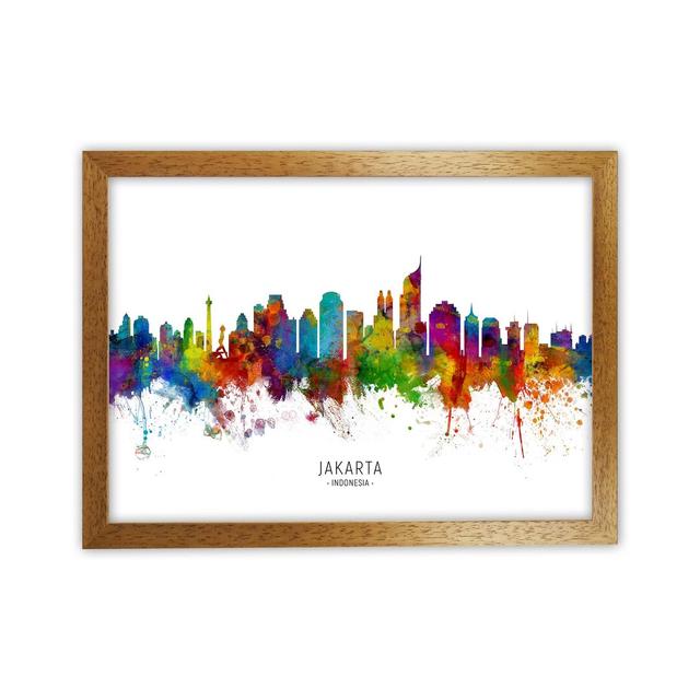 Jakarta Indonesia Skyline by Michael Tompsett - Graphic Art Latitude Run Format: Brown Framed, Size: 34cm H x 46cm W x 3cm D on Productcaster.