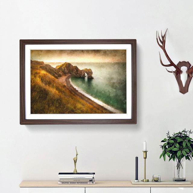 Durdle Door Cliffs Wareham - Picture Frame Graphic Art Print East Urban Home Size: 62cm H x 87cm W x 2cm D, Frame Option: Walnut Framed on Productcaster.