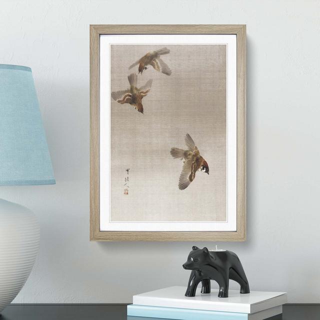 Flying Sparrows by Watanabe Seitei - Picture Frame Art Print East Urban Home Frame Option: Oak, Size: 60cm H x 40cm W x 2cm D on Productcaster.