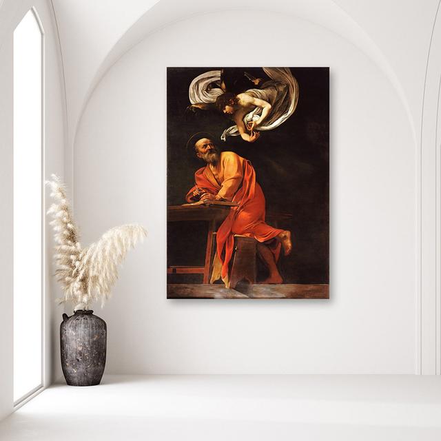 Leinwandbild Matthew And The Angel - Caravaggio Rosalind Wheeler Größe: 120 cm H x 80 cm B x 2 cm T on Productcaster.