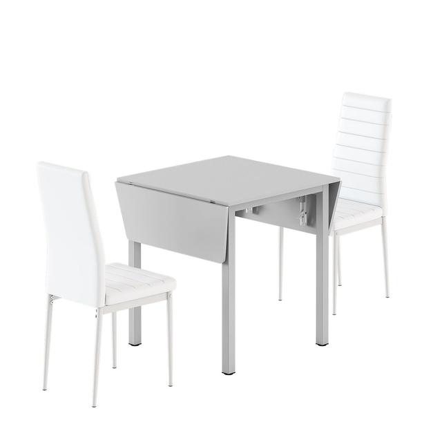 Cassondra 2 - Person Drop Leaf Dining Set Metro Lane Table Top Colour: Grey, Table Base Colour: Grey, Chair Colour: White on Productcaster.