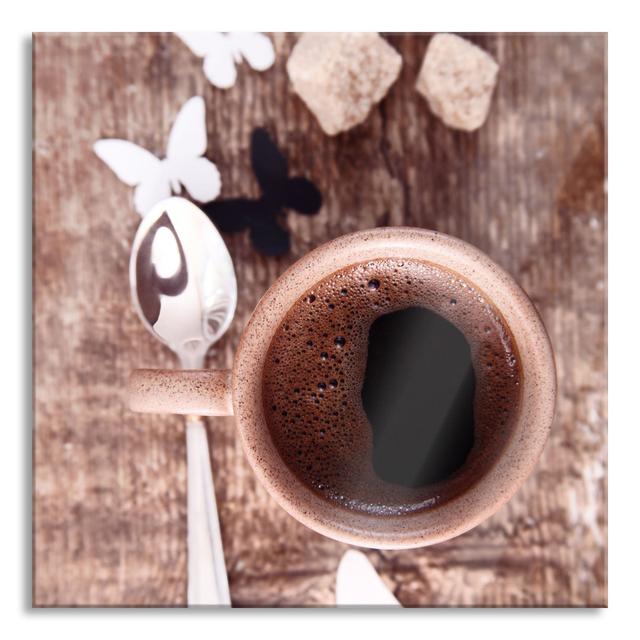 Cup Of Coffee - No Frame Print on Glass Brayden Studio Size: 80cm H x 80cm W x 0.4cm D on Productcaster.