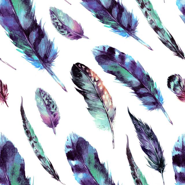 Watercolor Boho Feathers Pattern by Inna Sinano - Print Wall Art Production Network Size: 76cm H x 76cm W x 3.8cm D on Productcaster.