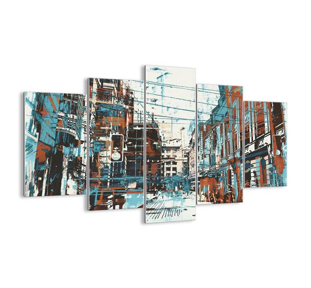 5-tlg. Glasbilder-Set - Grafikdruck „Faded Urban Trail” ModernMoments Größe: 100 cm H x 150 cm B x 1,8 cm T on Productcaster.