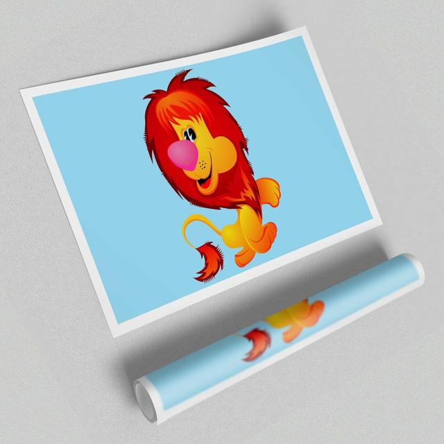 Happy Lion Baby Blue Childrens - Graphic Art Print on Paper East Urban Home Size: 84.1 cm H x 118.9 cm W on Productcaster.