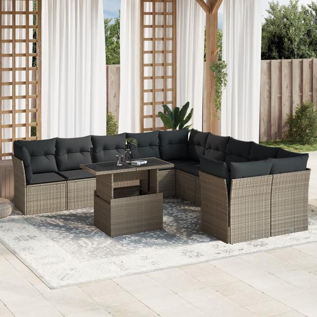 Vidaxl 11-Tlg. Garten-Sofagarnitur Mit Kissen Grau Polyrattan ModernMoments Rahmenfarbe: Hellgrau on Productcaster.