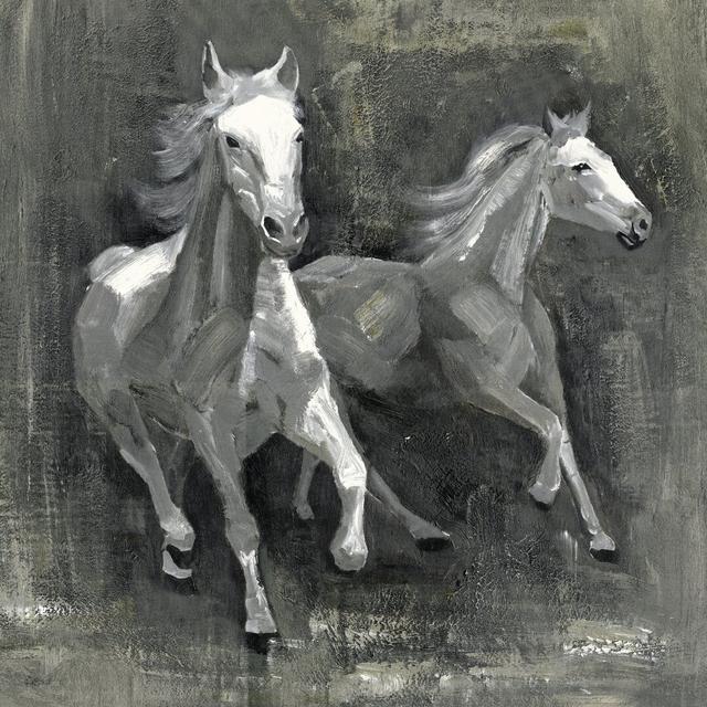 Two Horses On The Run Grey Gracie Oaks Size: 122cm H x 122cm W x 3.8cm D on Productcaster.