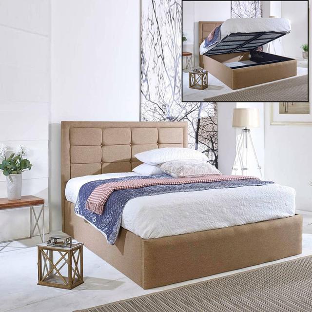 Landria Upholstered Bed Frame Ebern Designs Colour: Beige, Size: Super King (6') on Productcaster.