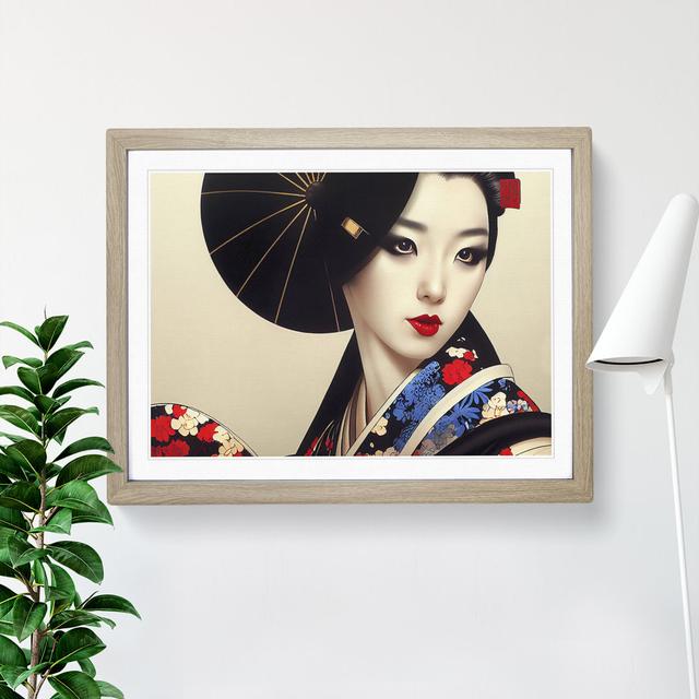 Charming Geisha - Single Picture Frame Print Rosalind Wheeler Size: 46cm H x 64cm W x 2cm D, Frame Colour: Oak on Productcaster.