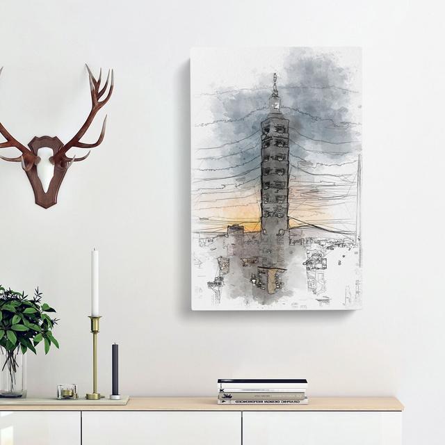 Taipei City in Taiwan Abstract - Wrapped Canvas Drawing Print East Urban Home Size: 91cm H x 60cm W x 3cm D on Productcaster.