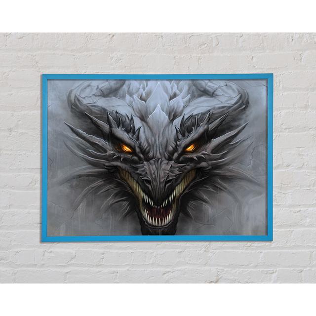 Leinwandbild The Evil Dragon Face Happy Larry Format: Poster mit blauem Rahmen, Größe: 29,7 cm H x 42 cm B x 2 cm T on Productcaster.