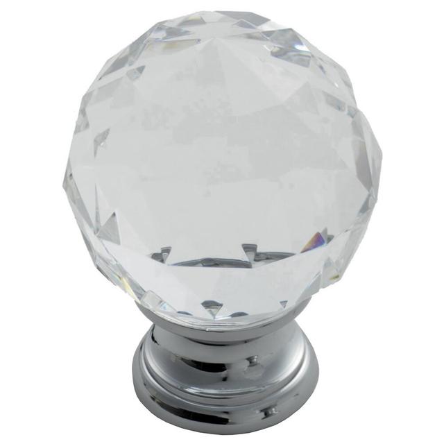 CRYSTAL FACETED KNOB With FINISHED BASE 35Mm Carlisle Brass Size: 3.8cm H x 3.1cm W x 3.1cm D, Finish: Polished Chrome on Productcaster.