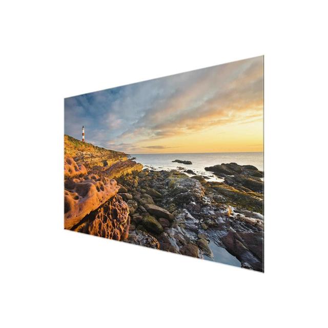 Glasbild Tarbat Ness Lighthouse and Sunset on the Ocean East Urban Home Blinde Größe: 60 cm H x 90 cm B on Productcaster.