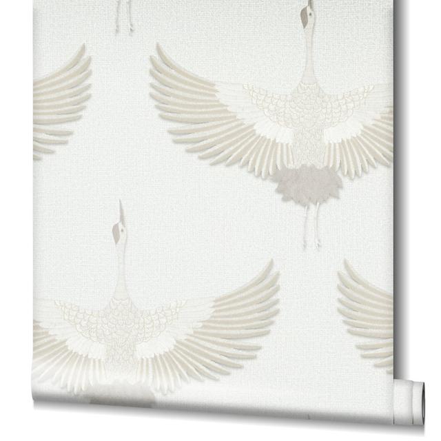 Amariyana Collection Textured Stork Design Wallpaper Roll Marlow Home Co. Colour: Beige on Productcaster.