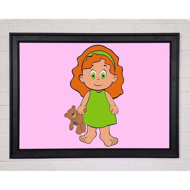 Girl With Teddy Bear Pink Framed Print Harriet Bee Size: 29.7cm H x 42cm W x 1.5cm D on Productcaster.