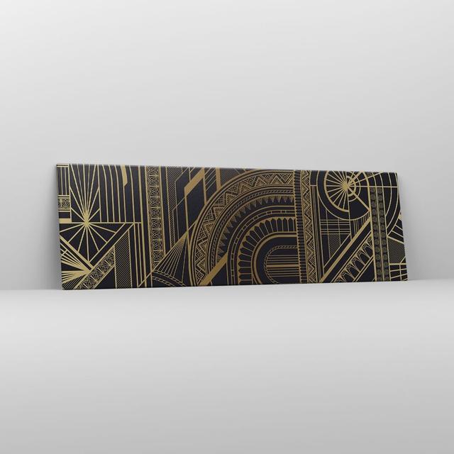 Ornament Gold Black - Wrapped Canvas Graphic Art Ivy Bronx Size: 50cm H x 160cm W x 1.8cm D on Productcaster.