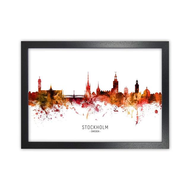 Stockholm Sweden Skyline Red City Name by Michael Tompsett - Graphic Art Ebern Designs Size: 64cm H x 88cm W x 3cm D, Format: Black Framed on Productcaster.