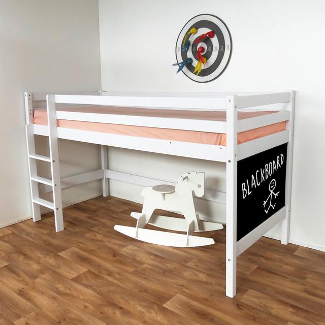 Matthes Hardwood Mid Sleeper Bed with Blackboard Isabelle & Max Size: European Toddler (80 x 180cm), Colour (Bed Frame): White on Productcaster.