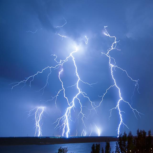 Lightning Hits by Sytilin - Wrapped Canvas Photograph Latitude Run Size: 30cm H x 30cm W x 3.8cm D on Productcaster.