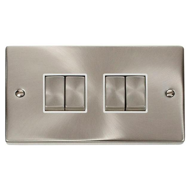 Satin / Brushed Chrome 10A 4 Gang 2 Way Ingot Light Switch Metro Lane on Productcaster.