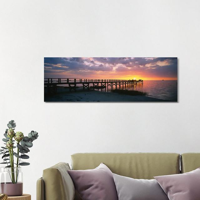 Pier on the Beach, Crystal Beach, Florida, USA - Wrapped Canvas Panoramic Photograph Highland Dunes Size: 40.64cm H x 121.92cm W x 3.81cm D on Productcaster.